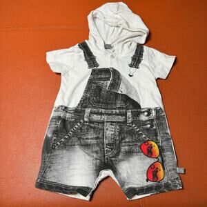 Petit Lem Denim Biker Hooded Romper size..6m